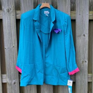 NWT Vintage Turquoise Leslie Fay Open Front Blazer